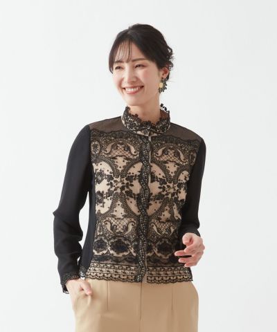 インポートロッサ　黒　花柄　シルク　ウール　ジャケット　フォーマル レディース インポートロッサ 黒 花柄 シルク ウール ジャケット フォーマル
